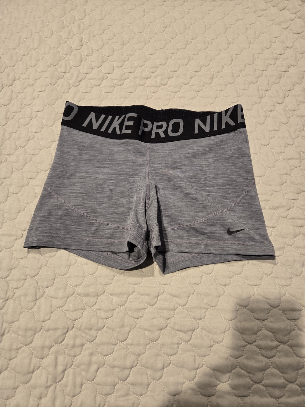 Nike Pro Women's Light Gray Logo Waistband Athletic Shorts